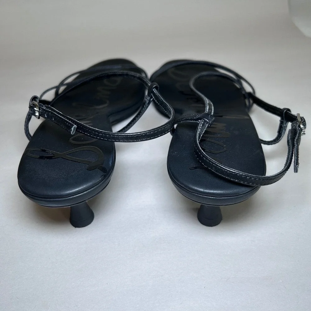 Sam Edelman Cora Black Leather Strappy Kitten Heel Slingback Sandals Size 8.5M
